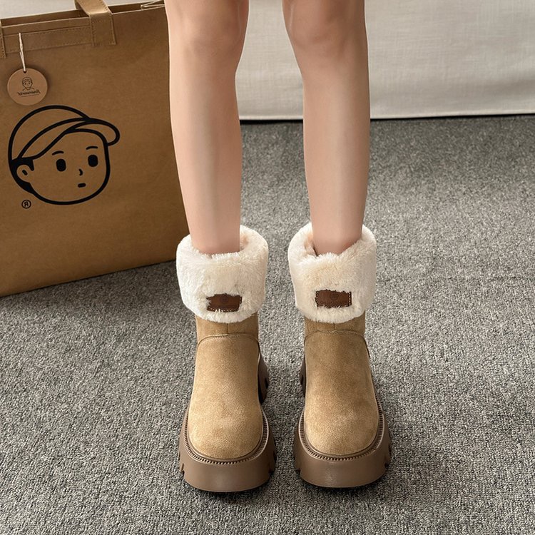 厚底雪地靴增高小个子2023新款冬季加绒中筒加厚保暖靴子女