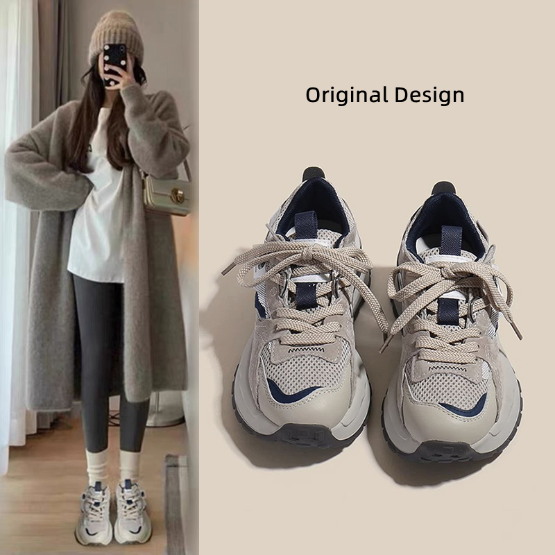 红蜻蜓牌潮老爹鞋女2023年新款复古百搭网红华夫厚底休闲运动鞋