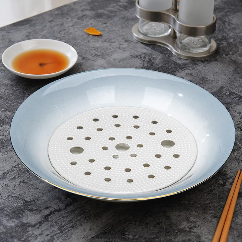 景德镇骨质瓷水饺盘沥水大号陶瓷水饺专用盘子水果盘家用