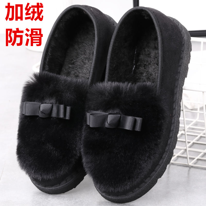 冬季老北京布鞋软底加绒毛毛鞋新款平底懒人休闲防滑女士时尚棉鞋