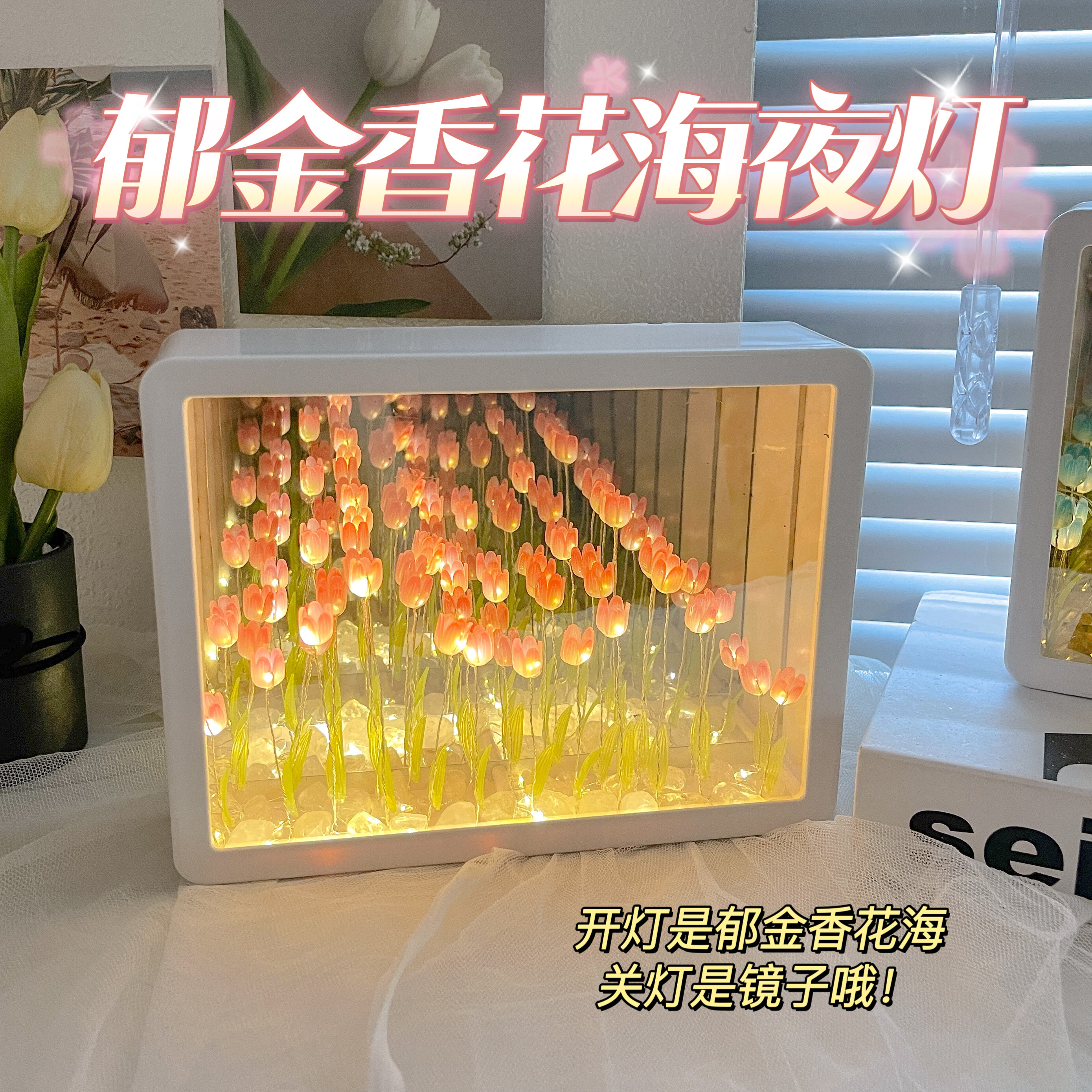 女生日礼物送闺蜜的氛围感郁金香小夜灯diy手工深渊镜子花海成品