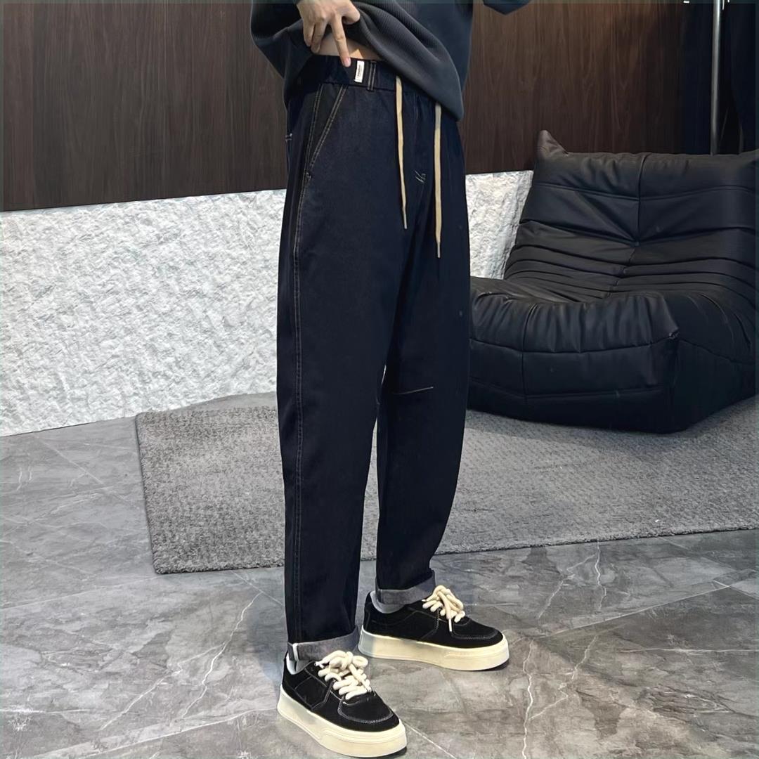 秋新款男士柔软亲肤简约百搭弹力休闲宽松纯色加厚牛仔裤洋气秋季