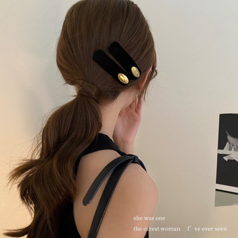 法式复古金标丝绒发夹女2023新款一字前额侧边夹气质bb夹刘海夹