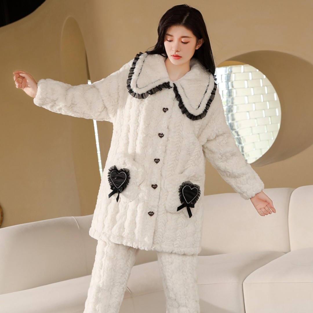 【品牌夹棉】女款加厚绒秋冬季夹棉套装外穿开衫睡衣家居服8018