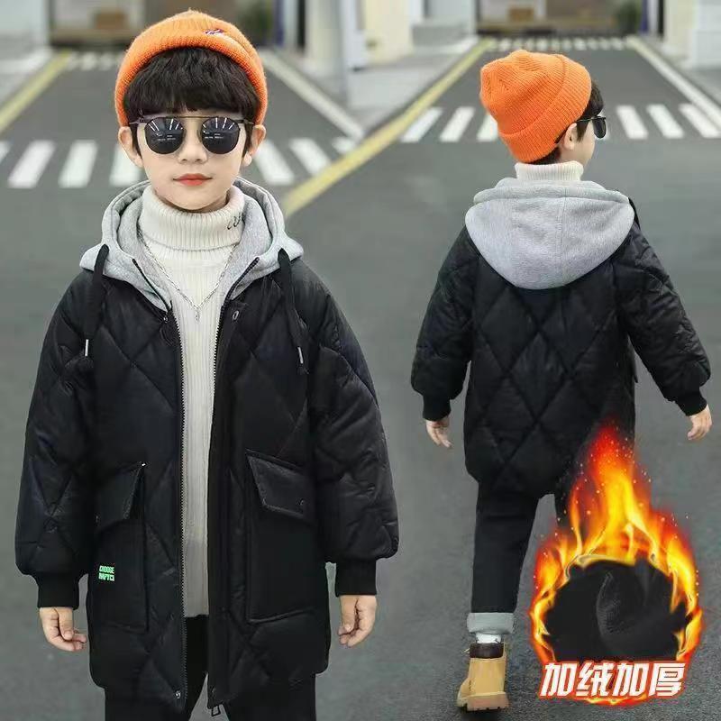 巴菈拉男童棉服连帽衣儿童加厚中长款2023年秋冬季新款洋气外套FH