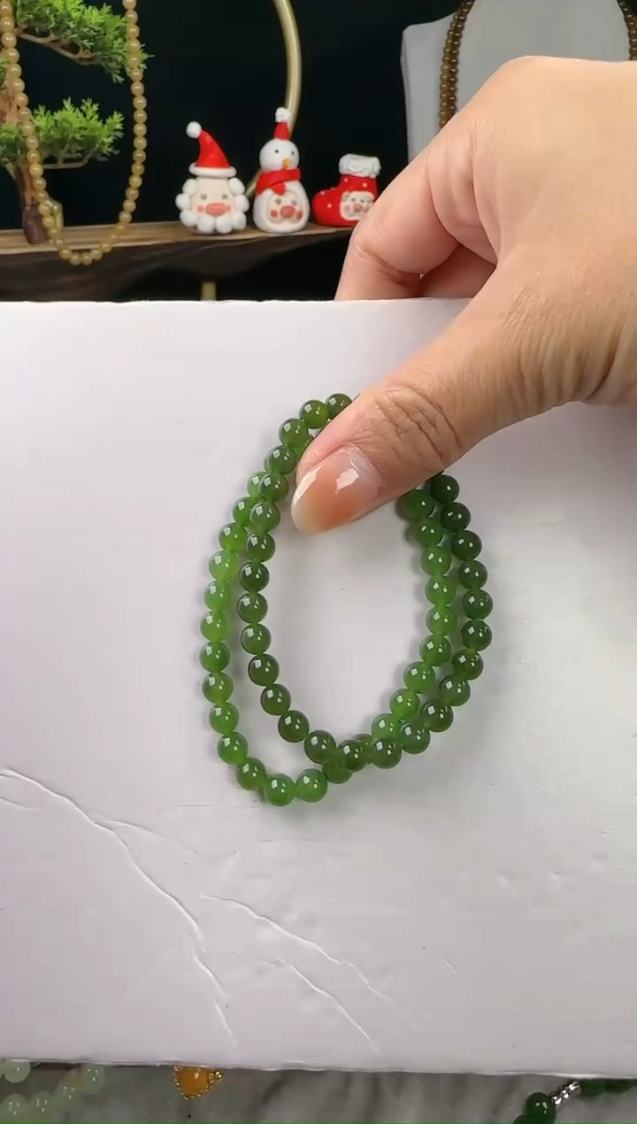 【闪购商品】和田玉手串未镶嵌双圈卡6碧玉