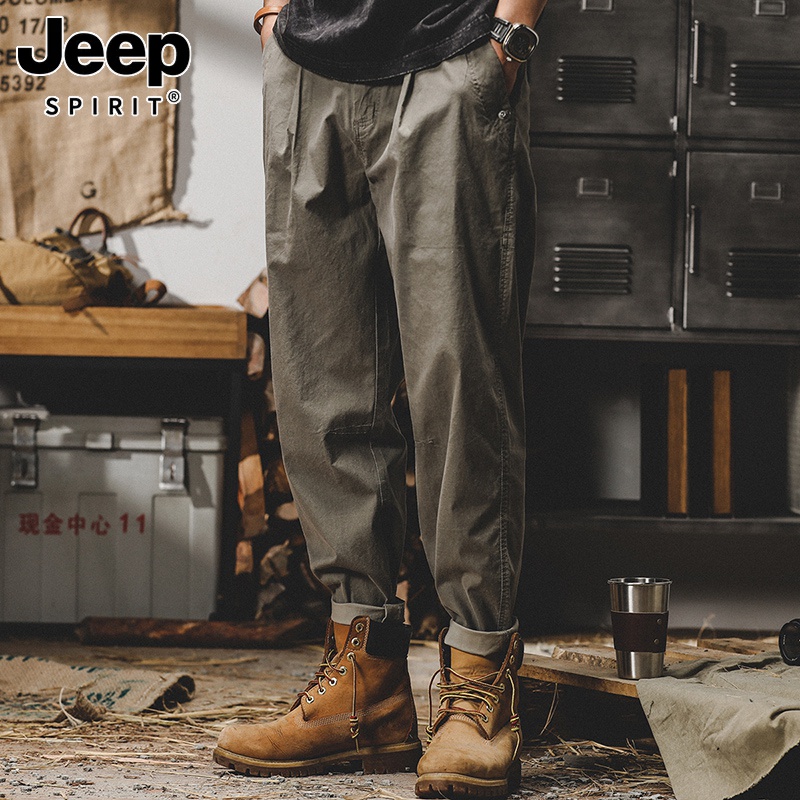 JEEP/吉普美式复古长绒棉工装裤子男春秋宽松直筒潮牌阿美咔叽加