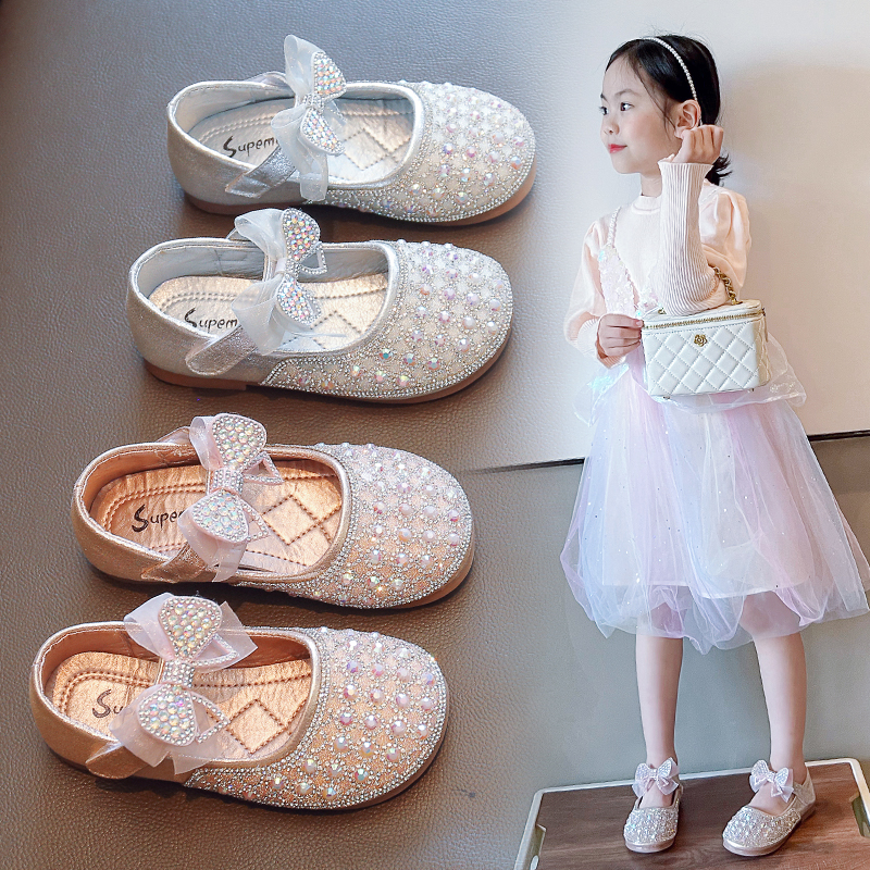 ABCYEEF女童公主鞋2023秋季新款儿童水钻走秀单鞋宝宝洋气软底浅