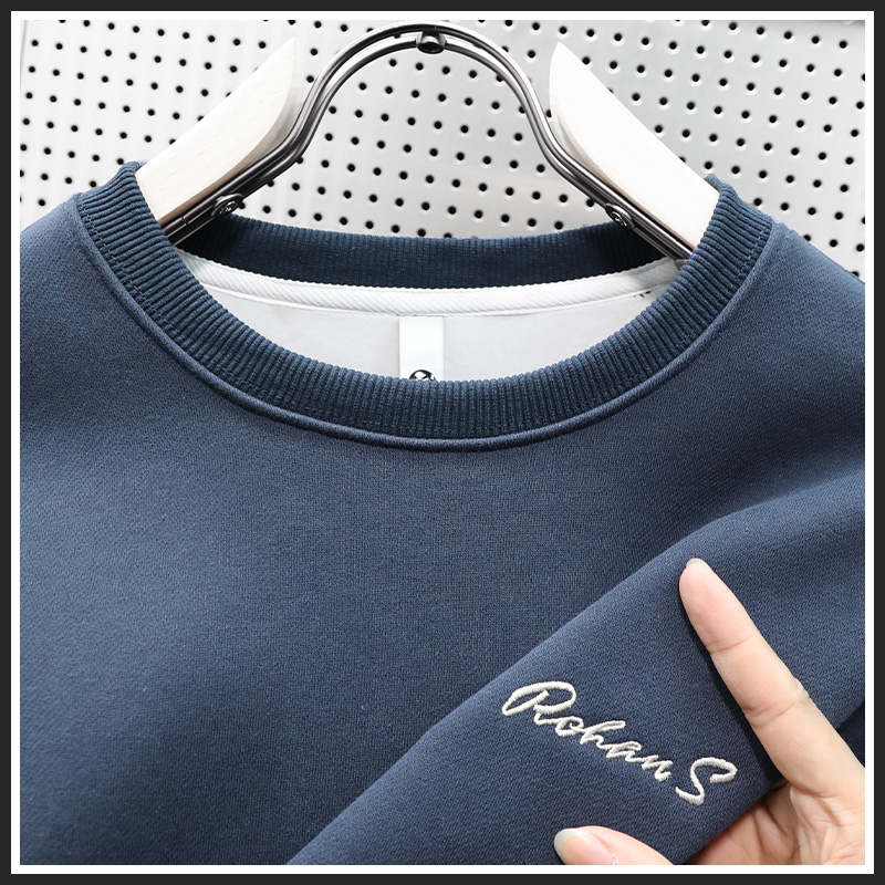 男士卫衣2023秋冬季加绒加厚保暖御寒侧缝插袋打底衫休闲运动上衣