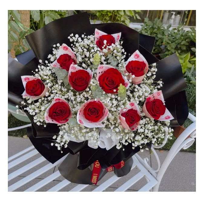 1圣诞节送女友女神最爱玫瑰花有钱花束订制生日礼物全国同城送