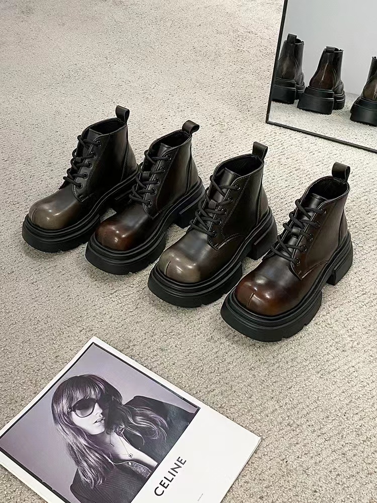 厚底马丁靴女2023冬季新款复古做旧渐变松糕帅气大头加入短靴