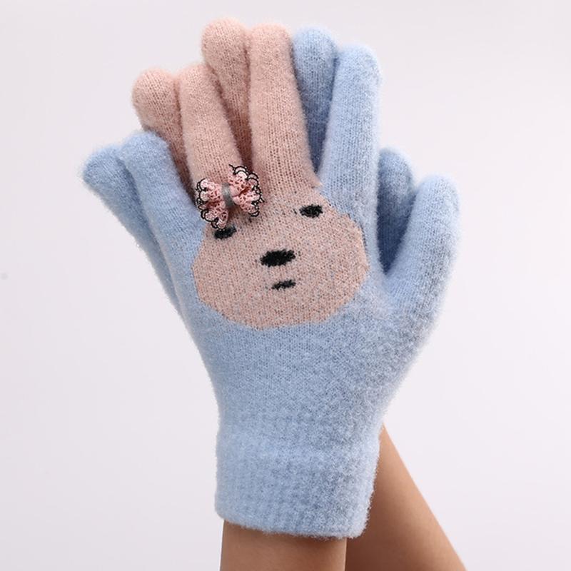 儿童针织手套5-11岁可爱五指保暖卡通女冬季防滑触屏户外骑行手套