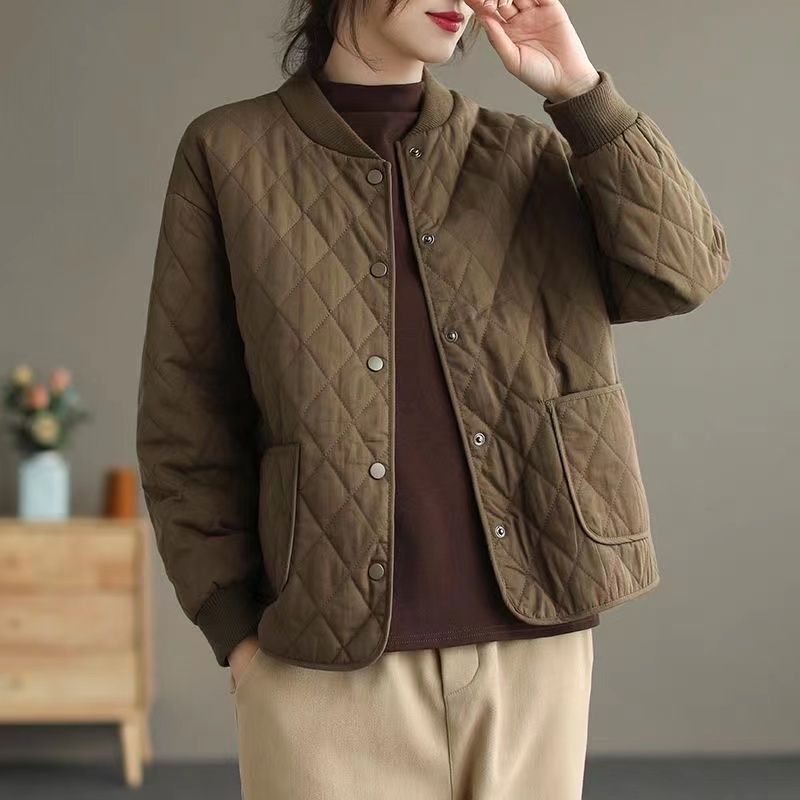 艾菜依羽绒服女秋冬季菱格夹轻薄小羽绒服2023短款色外套