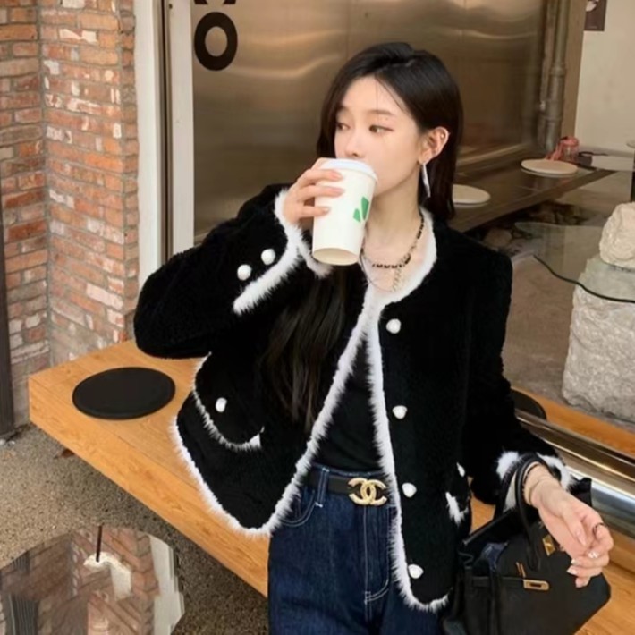 木笛小香风外套女2023春秋新款流行百搭短款修身气质时尚毛呢大衣