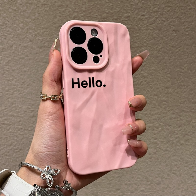 简约英文苹果15promax手机壳iphone14/13卡通12折皱壳11/xr/8p/7
