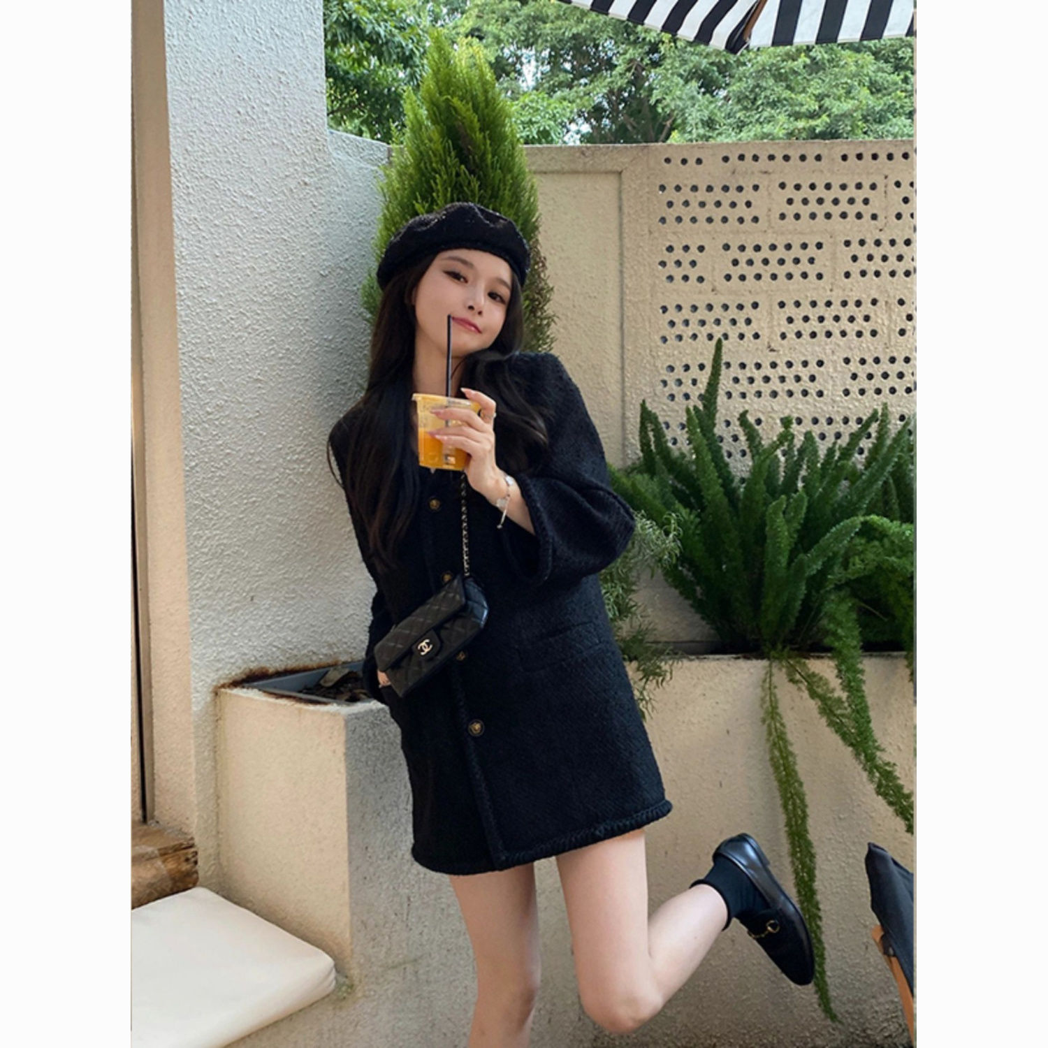 法式富家千金小香风气质名媛连衣裙秋季通勤粗花呢高级感小黑裙女