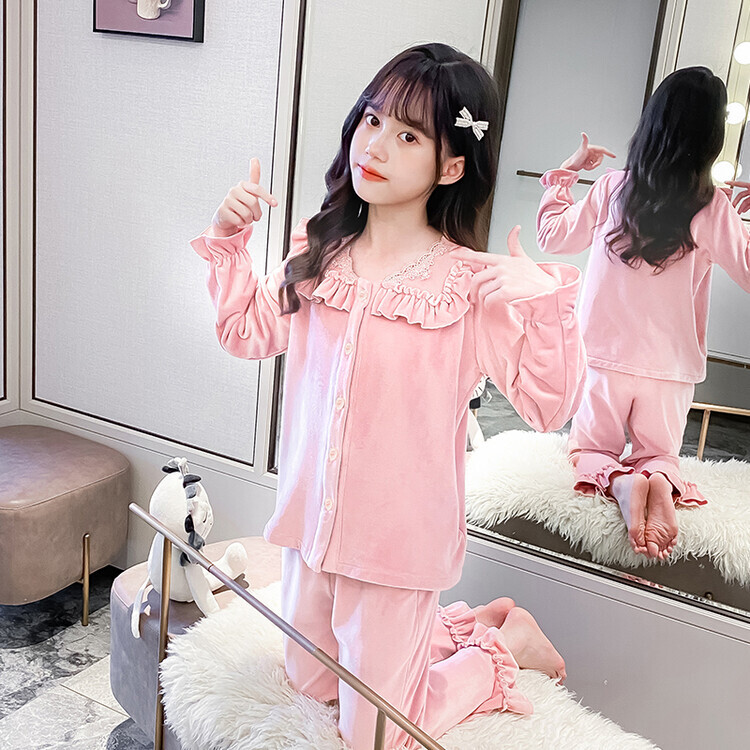 女童睡衣套装2023秋冬款新款中大儿童韩版海岛绒长袖珊瑚绒家居服