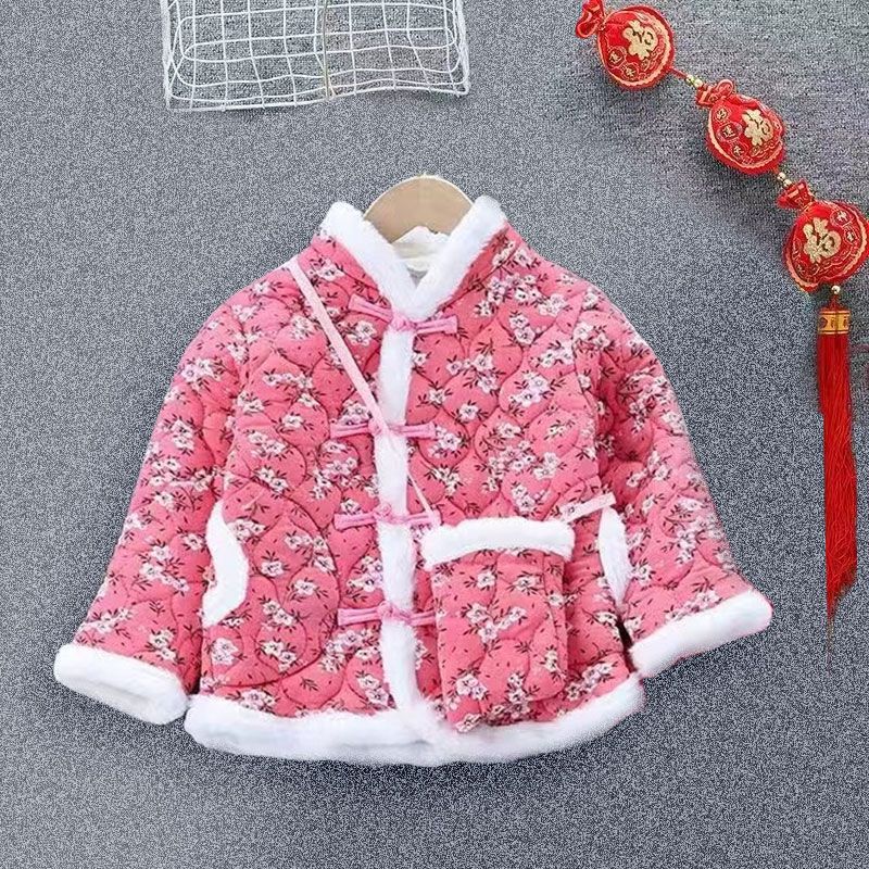 女童秋冬季棉衣2023新款加棉加绒中大童网红中国风棉服东北大花袄
