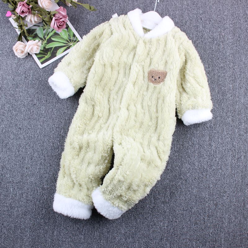 婴儿连体睡衣豆豆绒宝宝保暖连体衣加绒封档厚绒哈衣爬服秋冬新款