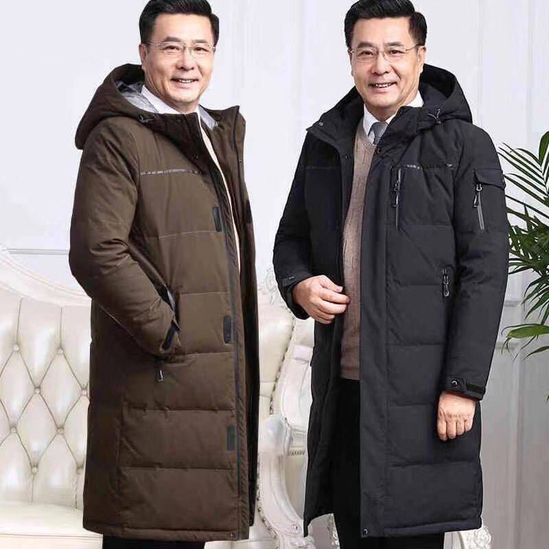 羽绒服男士23新款冬装长款过膝加厚中老年白鸭绒保暖防寒爸爸装