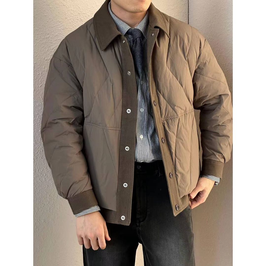 羽绒服男装2023冬季新款极简设计感拼接假两件短款百搭高级感外套