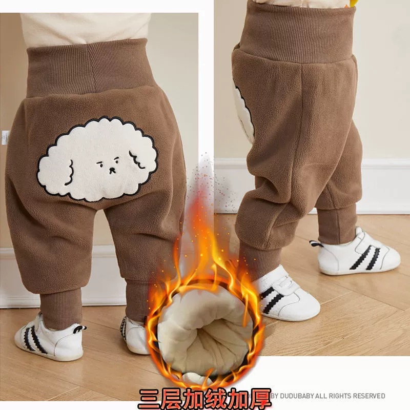 婴儿屁屁裤外穿三层加绒加厚男女宝宝棉裤保暖裤中小童裤子pp裤BD