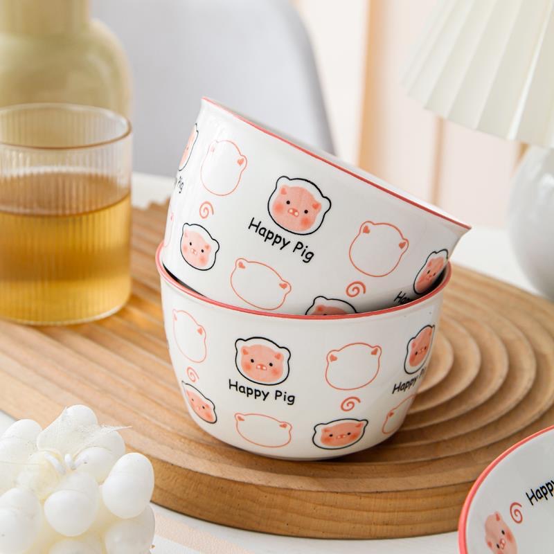 【2碗2勺】快乐小猪4件套超值卡通可爱碗勺套装