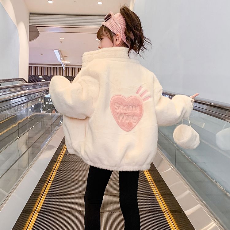 女童外套秋冬装2023新款洋气女孩大童羊羔毛毛衣儿童加绒加厚上衣