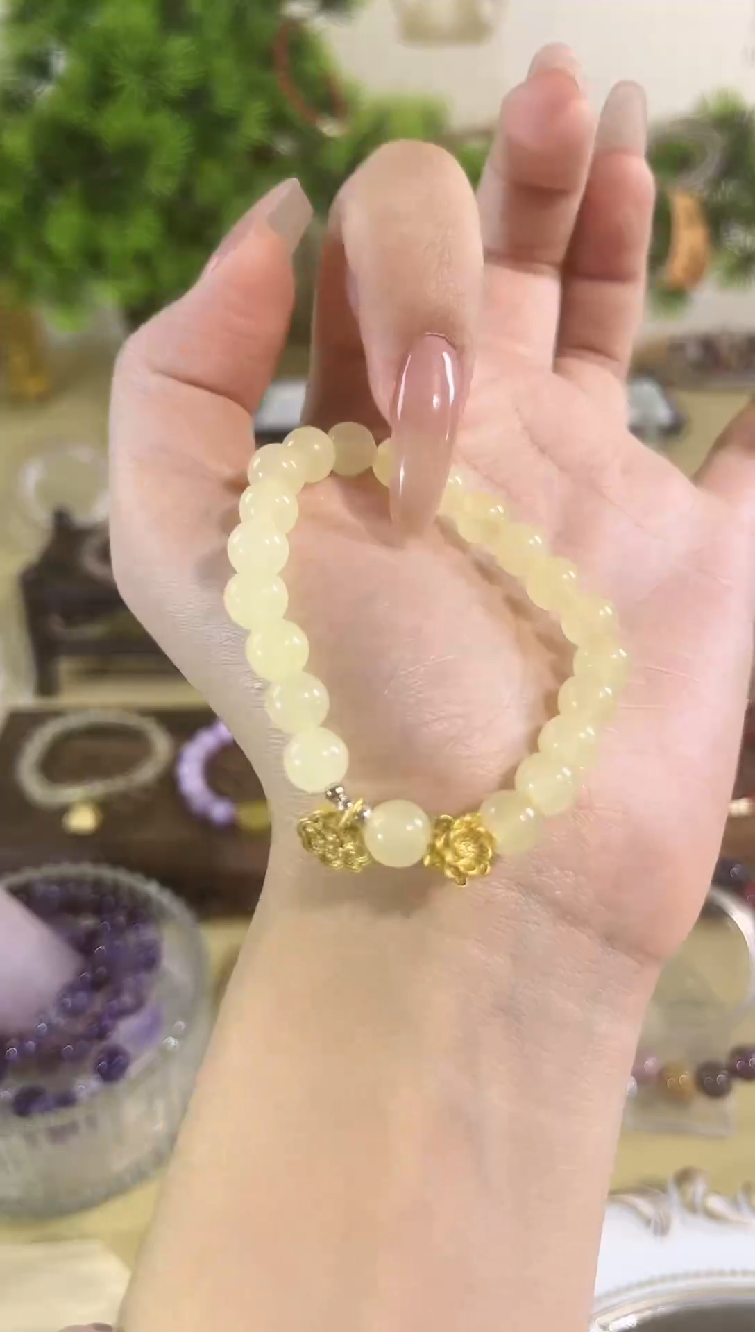 【闪购商品】黄晶手串银S925镶嵌7.9mm黄玉髓手串