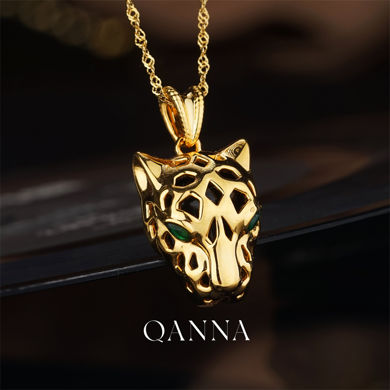 QANNA【甄选】18K金黑玛瑙豹子头吊坠（不含链） 霸气侧漏 五金女孩