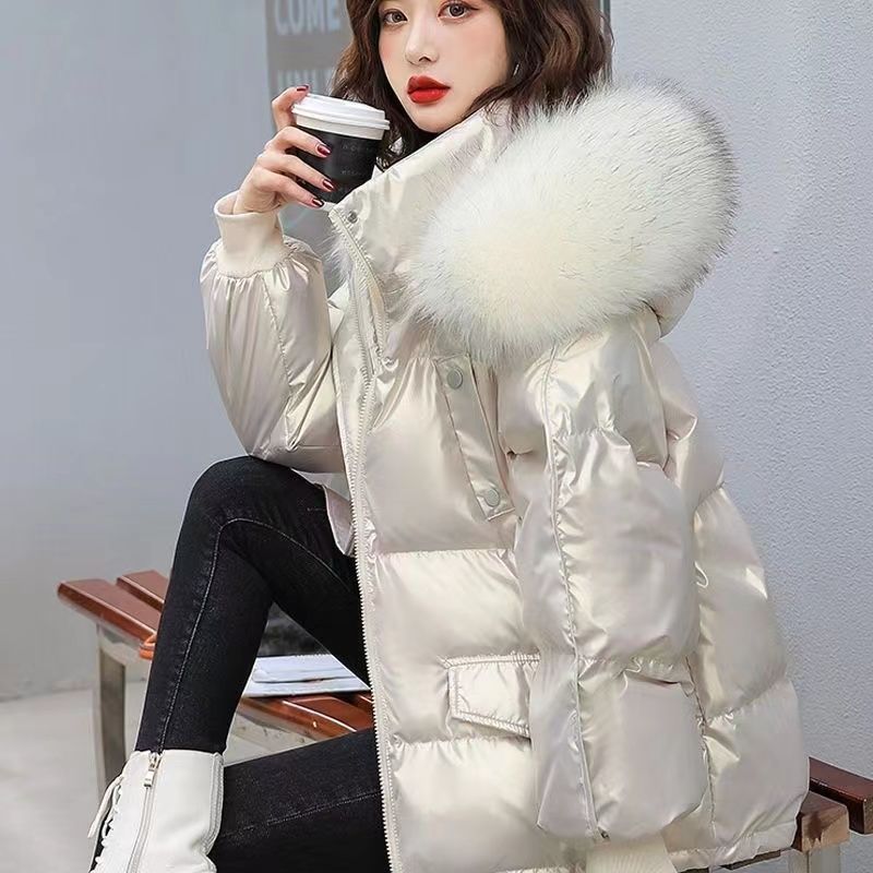艾菜依商场撤柜毛领衣鸭鸭羽绒服女矮个子面包服鸭绒亮面免洗加厚