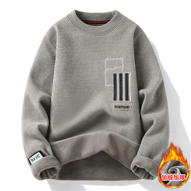 男士宽松学生加厚保暖 加绒毛衣男2023
