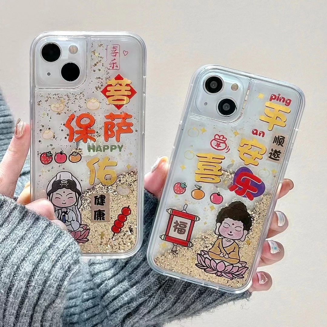 金箔流沙如来观音适用苹果15手机壳iPhone13新款14promax软12女11