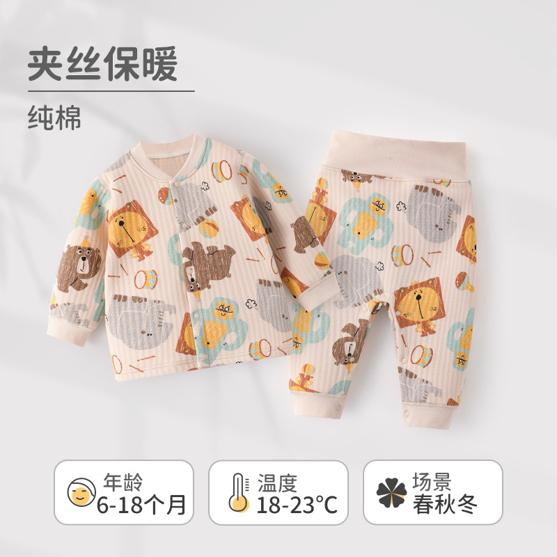 婴儿纯棉睡衣秋冬加厚0-3岁宝宝儿童保暖内衣套装睡衣秋冬套装