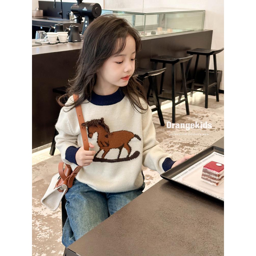 (波拉韩国)童装女童毛衣2023秋冬新款中大童韩版潮范洋气针织上31