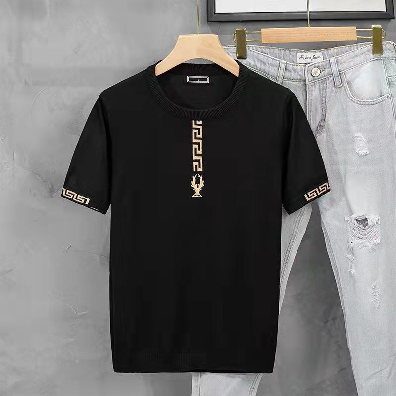 外套男秋冬款男衫秋冬季毛衣男士半袖毛衣恤鹿头潮流提花外套男装