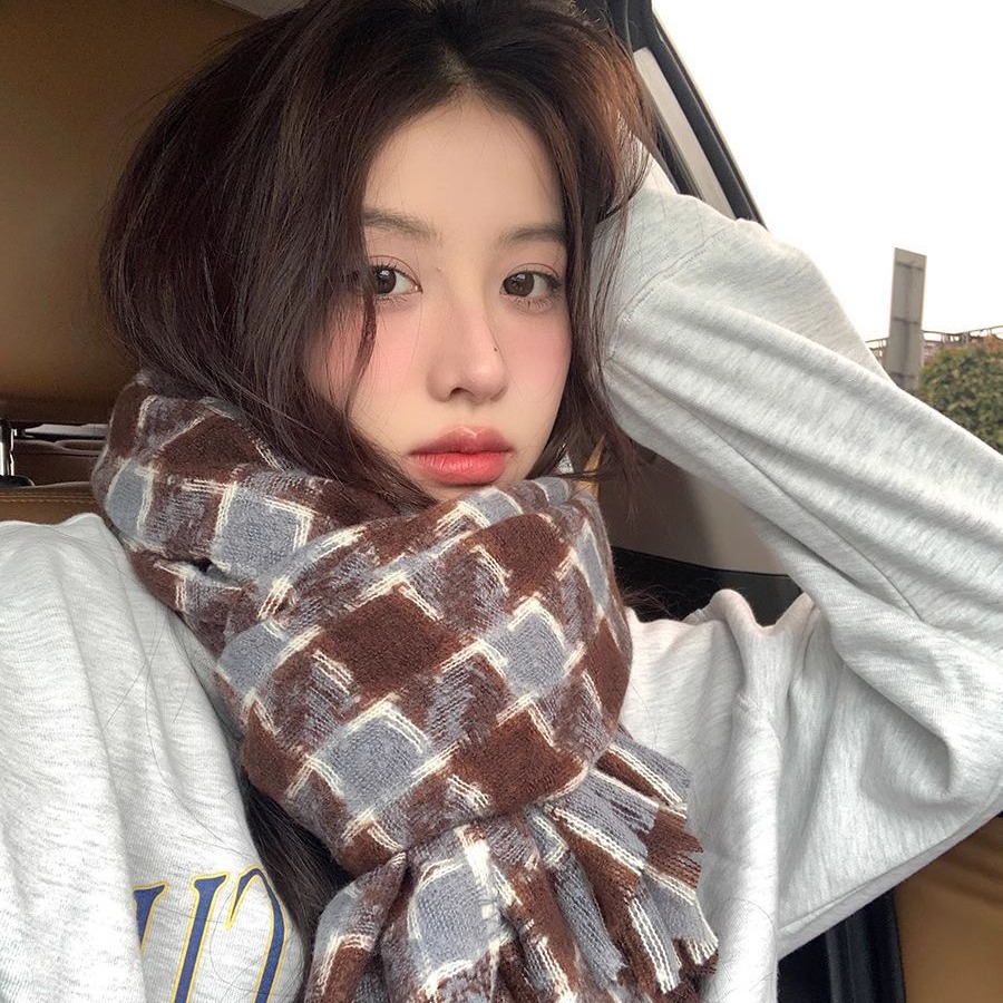 气质千鸟格子围巾冬季女生2023新款高级感韩版披肩围脖情侣款男士