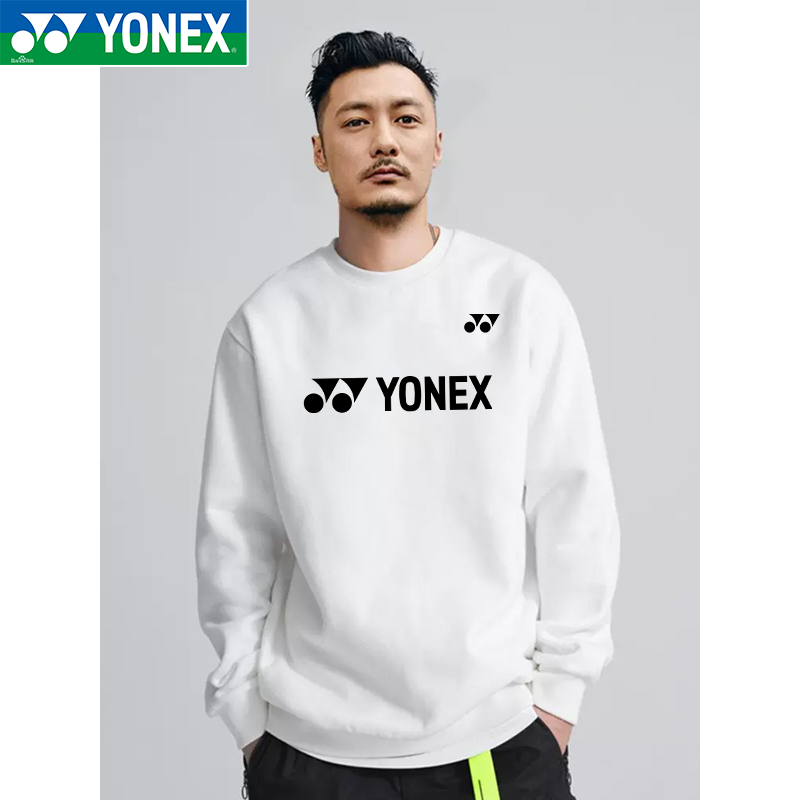秋冬百搭纯棉羽毛球服长袖卫衣yy运动网球服圆领T恤印花休闲春季