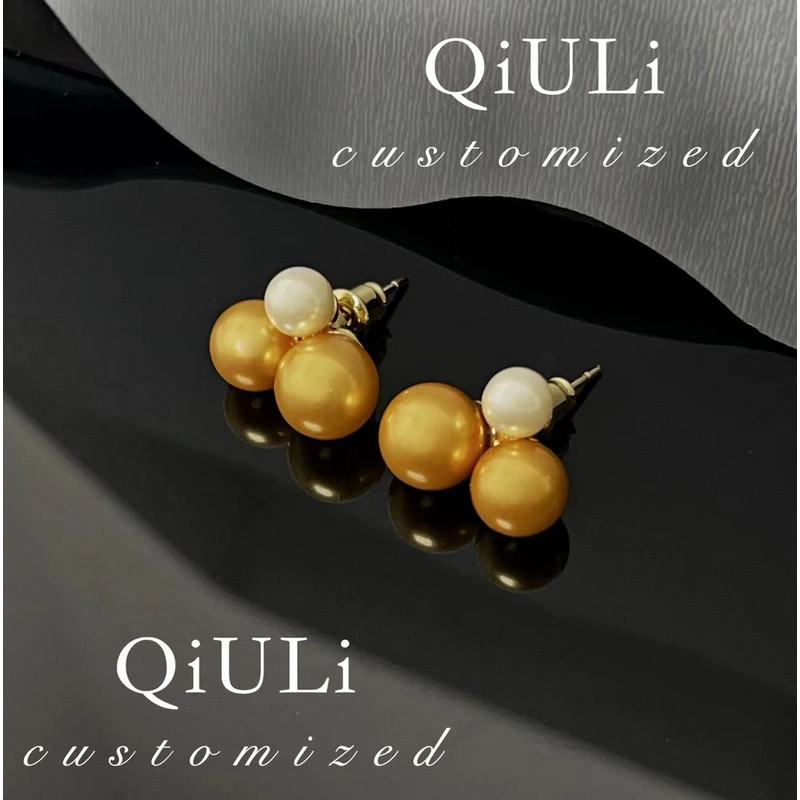 合金耳饰 QIU LI · 【C】设计小众款茶金色的珠珠耳钉 1h3402-ed