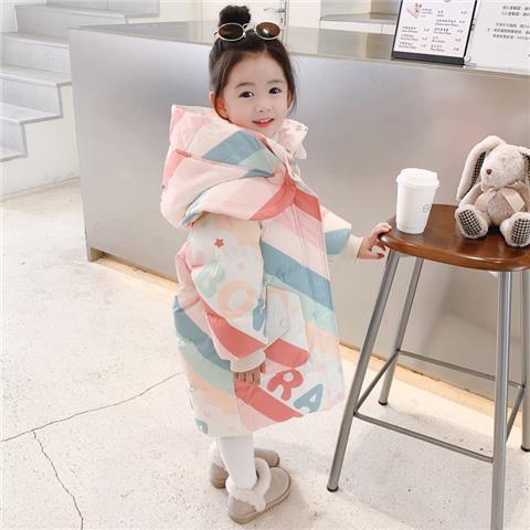 波司澄女童羽绒服中长款儿童2023冬装新款韩版加厚洋气白鸭绒外套