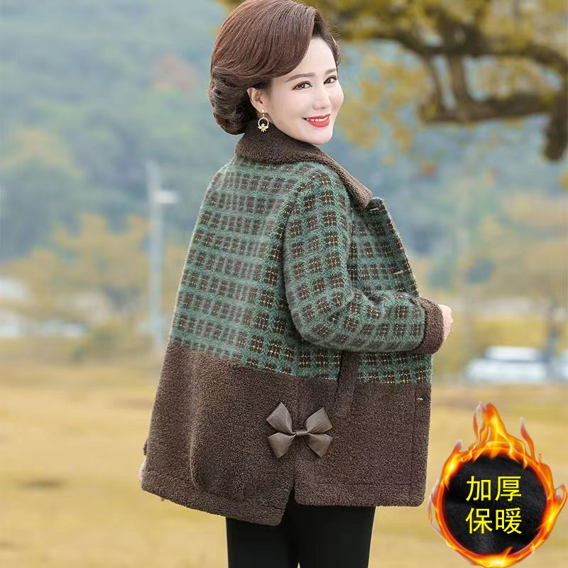 加绒加厚2023新款妈妈冬装外套颗粒绒洋气上衣中老年女秋冬款夹克