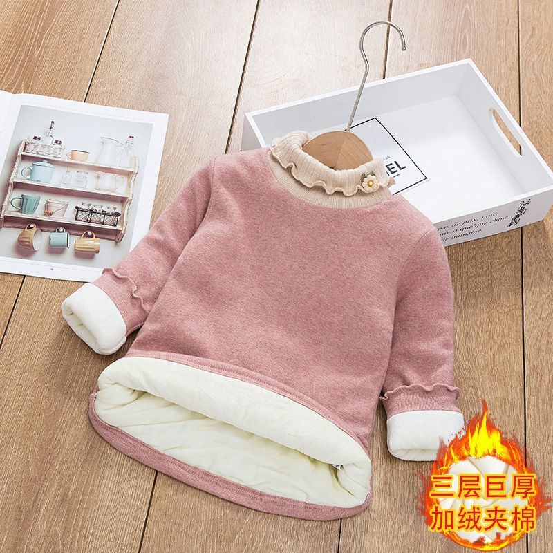 女童打底衫加绒加厚冬季保暖三层半高领中大童新款洋气小学生卫衣