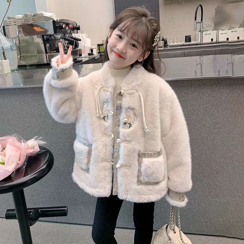 【冬季大促】女童外套秋冬新款儿童冬季中国风毛毛衣女孩新中式上