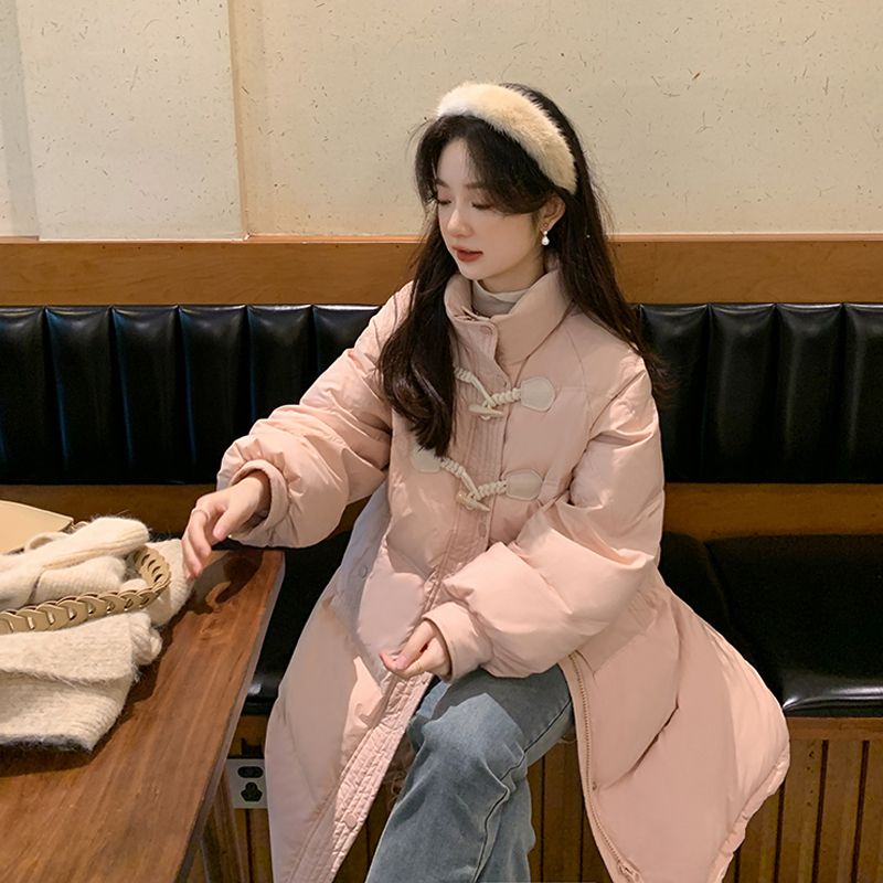 新款2023羽绒服反季服女中长款过膝新款牛角扣小个子学生冬季羽绒