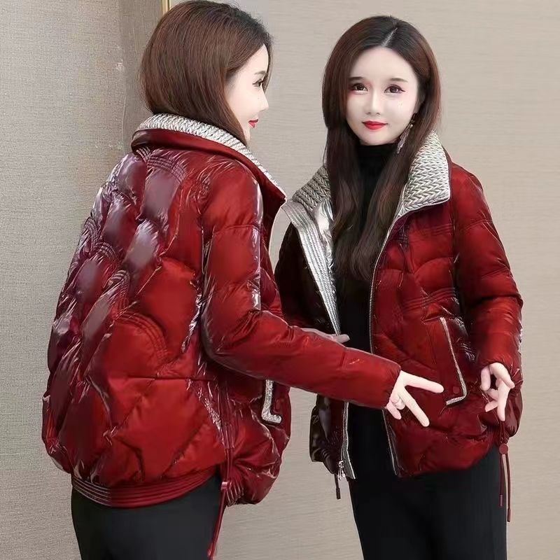 雅鹿幻彩珠光羽绒服女短款亮面免洗矮个子白鸭绒2023新款外套