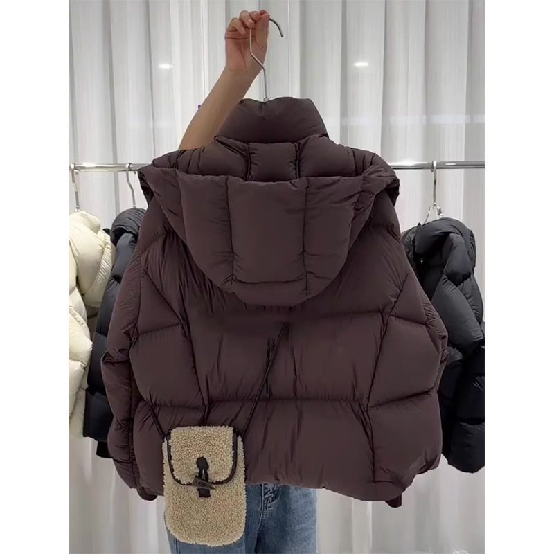 断码新款2023羽绒服咖色连帽面包服服冬季新款女装高级感超