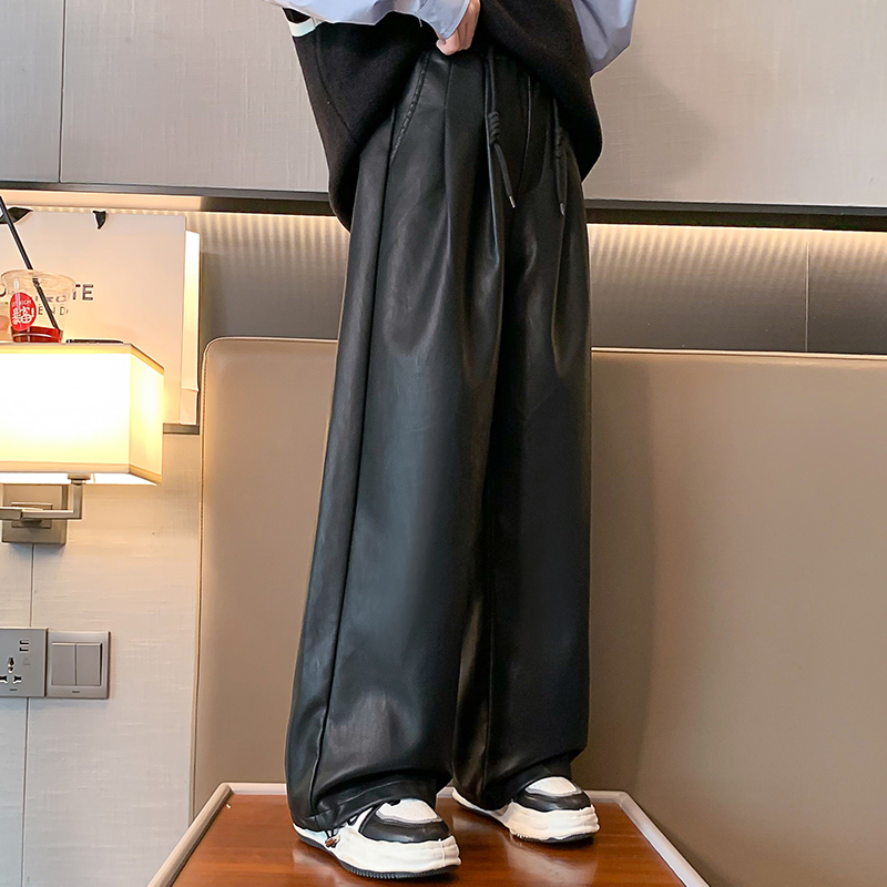 俏咪咕女童冬季新款潮酷美式高腰加绒复合一体皮裤