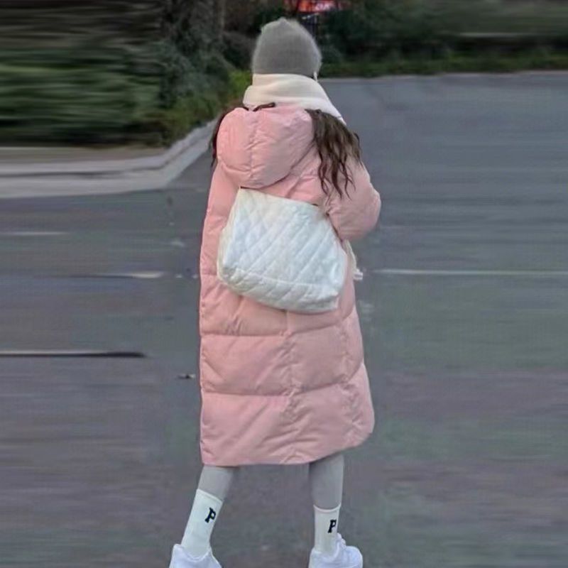 新款2023羽绒服粉色长款高级感超好看服女年新款韩版宽松加厚