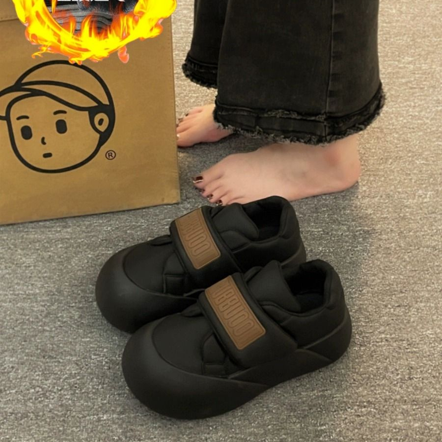 丑萌大头鞋小白鞋女秋冬2023新款百搭魔术贴厚底面包鞋子小众板鞋