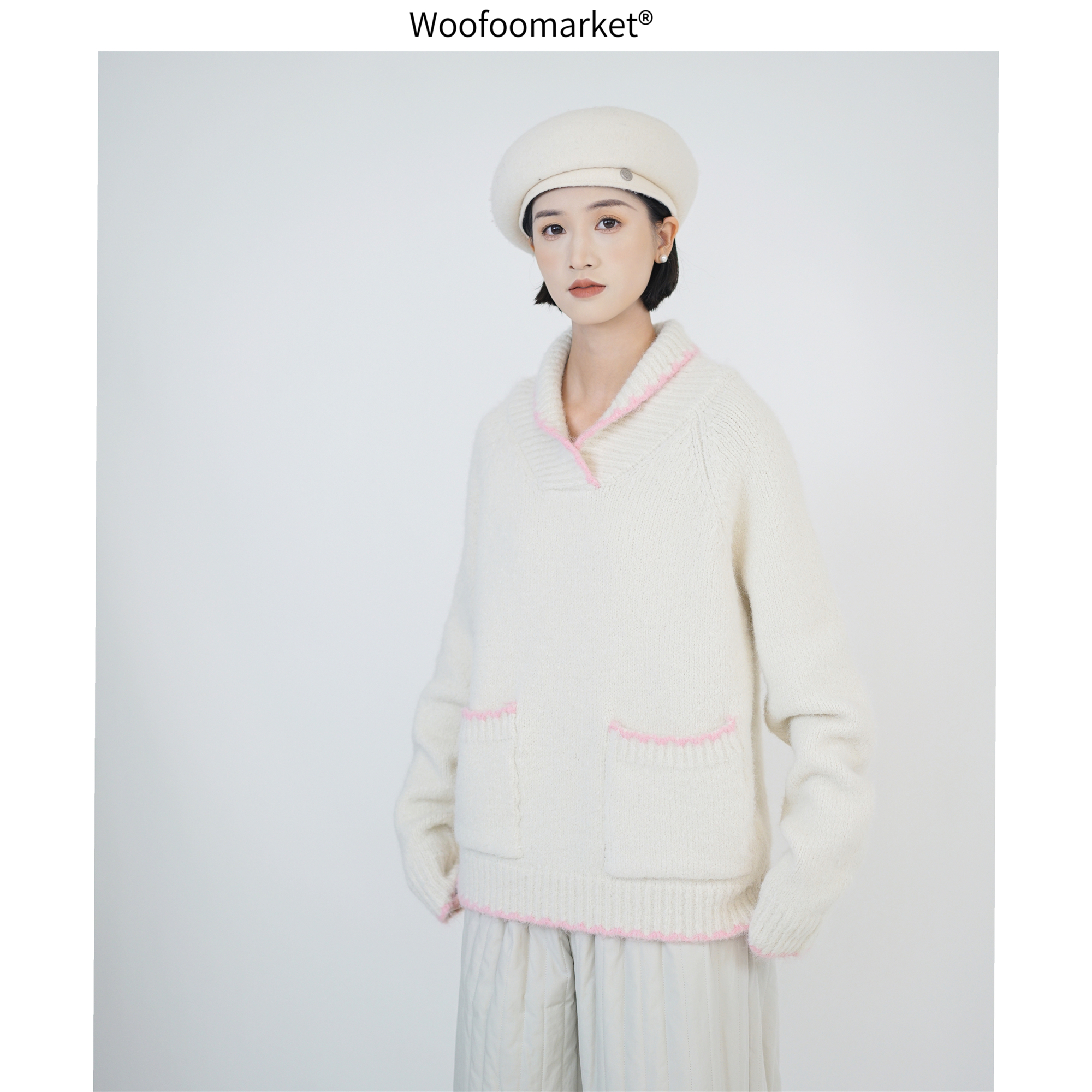 【海街日集】撞色复古软糯毛衣女秋冬套头翻领毛针织衫 MY200